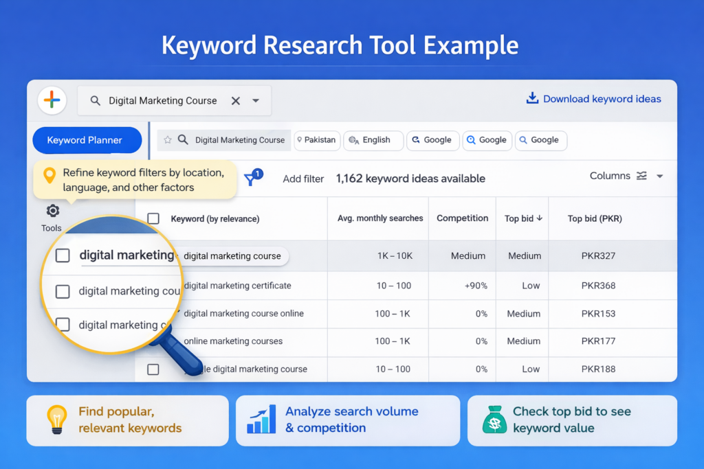 keyword research tool example