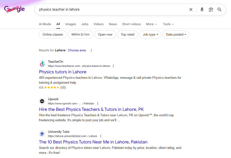 Search Results on Google